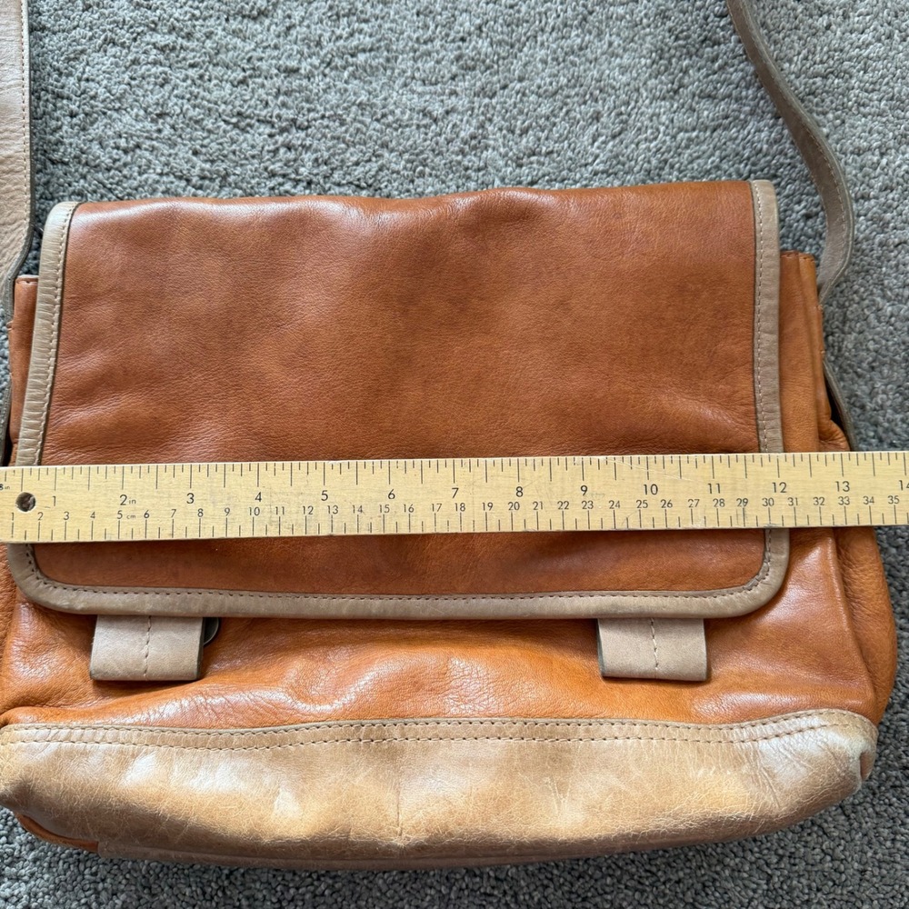 Joanel Leather Crossbody Messenger Bag Cognac Brown Striped Lining - Picture 4 of 7